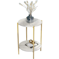 2 Tier Round Faux Marble Side Table with Metal Legs - White