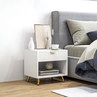 HOMCOM Bedside Table Cabinet With Drawer and Open Compartment - White