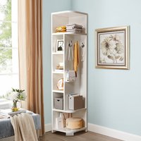 Living Room Corner Storage Rack with Hooks - White / 30cm W x 30cm D x 180cm H