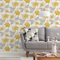 Clematis Floral Trail Wallpaper - Yellow