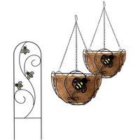 Bee-Conscious Themed Hanging Basket Twin-Pack and Trellis - Brown