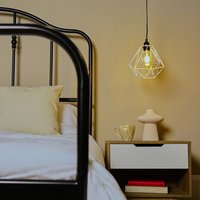 Pair Of Modern Geometric White Metal Basket Cage Ceiling Pendant Light Shades - White