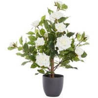 Artificial Rose Bush Tree Potted Plant In White - Green,White