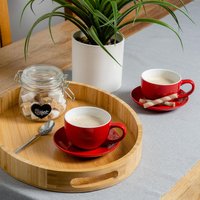 12 Piece Coloured Cappuccino Cup and Saucer Set - 250ml - Red
