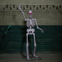 Full Body Halloween Skeleton with Posable Joints and Red LED Eyes - Grey