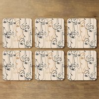 Continuous line drawing of faces Designer Coaster Set - Bronze