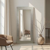 Hammered Full Length Framed Bevelled Mirror - Silver