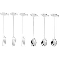 Stainless Steel Cat or Fish Fork and Spoon Set - Silver / 13cm / 6