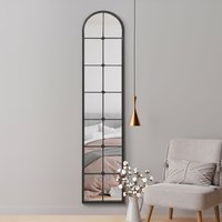 Arcus Slim Framed Metal Arch Leaner Wall Mirror - Black / 190cm