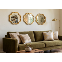 Pack of 3 Wavy Shape Round Wall Hanging Mirror - Gold