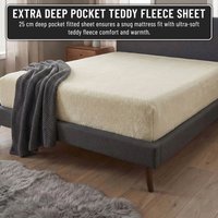 Smart Living Luxury Teddy Bear Fleece Fitted Sheet in Cream | Size: Single Fitted