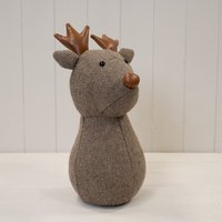 Brown Herringbone Fabric Reindeer Head Doorstop - Brown