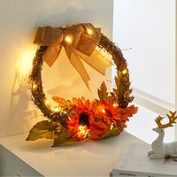 Autumn Front Door Decor Artificial Sunflower Wreath with LED - Orange