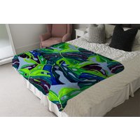 Hand Drawn Exotic Plants Blanket - Green