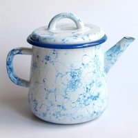 Elifle Bubble Series Enamel Teapot (White with Cobalt Blue Rim) - Blue & White