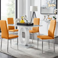 Giovani Glass Modern Dining Table With Four Milan Chairs Set - Mustard