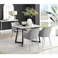 Carson White Marble Effect Dining Table and 4 Calla Silver Leg Chairs - Grey