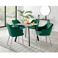 FurnitureboxUK, Seattle Glass and Black Leg Square Dining Table and 4 Calla Silver Leg Chairs - Green FurnitureboxUK, Seattle Glass and Black Leg Square Dining Table and 4 Calla Silver Leg Chairs - Green