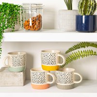 Ceramic Dipped Dots Coffee Mugs - 385ml - 4 Colours - 4 Colours