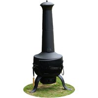 Large Garden Patio Chiminea Wood Log Burner Fire Pit BBQ Heater - Black
