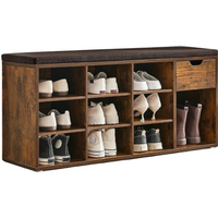 10 Compartment Shoe Storage Bench Industrial Rustic - Rustic Brown