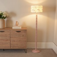 Bobbins Floor Lamp with Floral Embroidered Shade - Rose Pink / Bulb Included