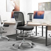 HOMCOM Ergonomic Drafting Chair with Flip-up Armrest Mesh - Black and White Arm