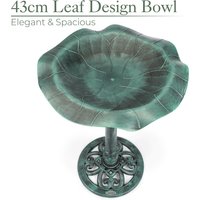Leaf Shaped Pedestal Bird Bath - Green
