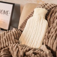 2L Large Hot Water Bottle with Knitted Cover - Cream