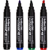 Artline Eco-Green Permanent Marker Dry Safe Pack of 4 - Chisel nib - Assorted