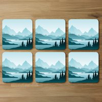 Abstract mountain landscape Designer Coaster Set - Blue