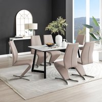 Carson White Marble Effect Dining Table and 6 Willow Chairs - Cappuccino