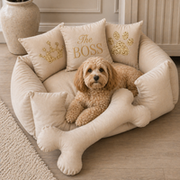 Plush Velvet The Boss Velvet Dog Bed - Cream