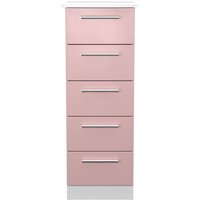 Knightsbridge Ready Assembled 5 Drawer Bedside Cabinet - Kobe Pink & White
