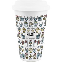 Novelty Pilot Ceramic Travel Mug - Reusable Drinks Cup Gift - White