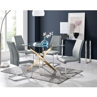 FurnitureboxUK, Leonardo Gold Dining Table With Four Lorenzo Chairs - Grey FurnitureboxUK, Leonardo Gold Dining Table With Four Lorenzo Chairs - Grey