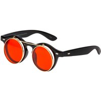 Steampunk Flip Up Sunglasses Round Glasses Retro UV400 - Black / Black Frame with Red Lenses