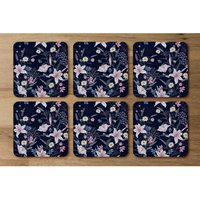 Tropical White Pink Flowers Coaster - Black