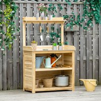Outsunny Garden Potting Bench Table with Galvanized Metal Tabletop - Natural