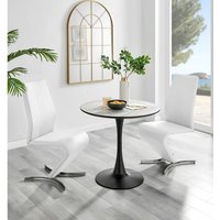 Elina White Marble Effect Round Dining Table and 2 Willow Chairs - White