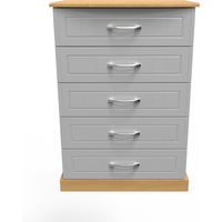 , Whitney Ready Assembled 5 Drawer Chest - Grey Ash & Modern Oak , Whitney Ready Assembled 5 Drawer Chest - Grey Ash & Modern Oak
