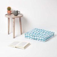 Homescapes Cotton Block Check Floor Cushion - Blue / 40cm