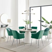 Palma Beige Stone Effect Round Dining Table and 6 Calla Silver Leg Chairs - Green