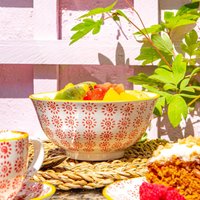 Hand-Printed Cereal Bowls - 16cm - Pack of 6 - Red