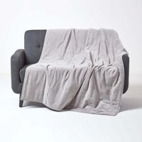 Homescapes Velvet Quilted Throw with Stitch - Light Grey / 150cm