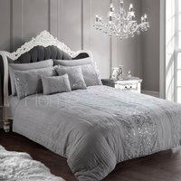 Pleated Sequin Soft Touch Duvet Cover Pillowcase Set - Silver