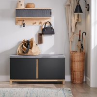 SoBuy Shoe Bench Hallway Storage with 2 Doors and Seat Cushion - Black