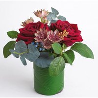 Artificial Tithe Rose Astrantia Flower Arrangement in Vase - Red, Pink, Green
