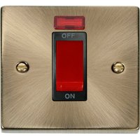 Antique Brass 1 Gang Size 45A Switch With Neon - Antique Brass