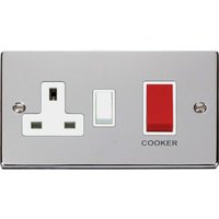 Polished Chrome Cooker Control 45A With 13A Switched Plug Socket - White